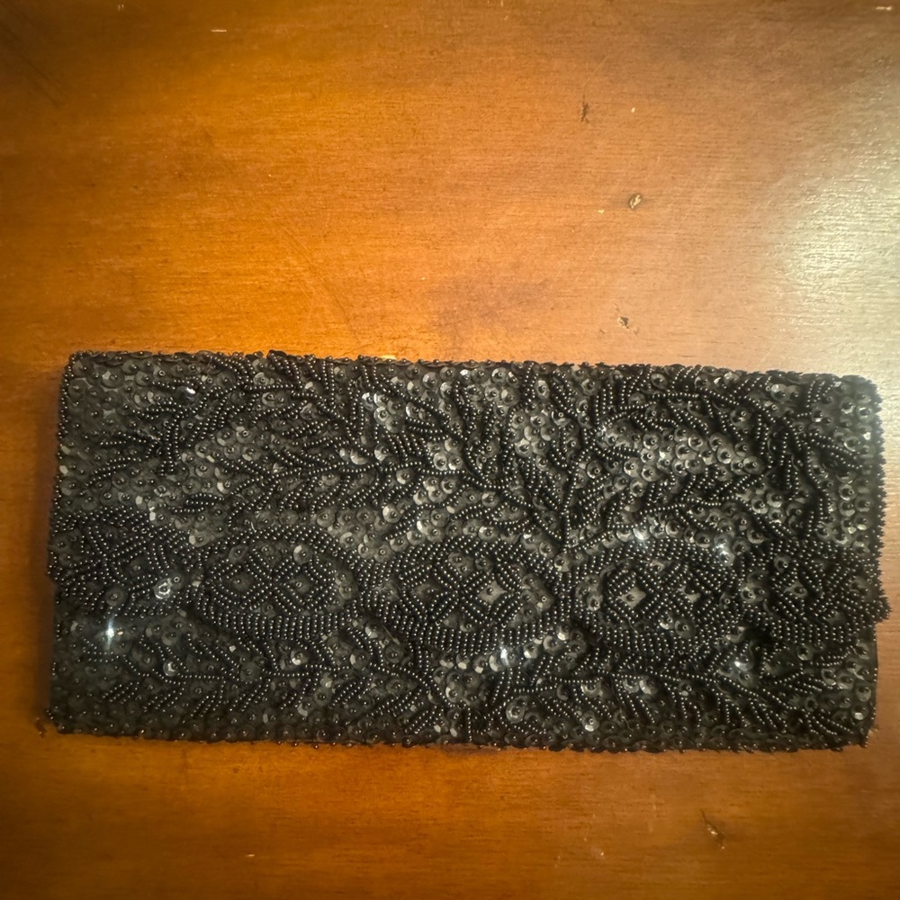 Vintage 1960s Elegant Black Beaded Clutch Excellent Condition